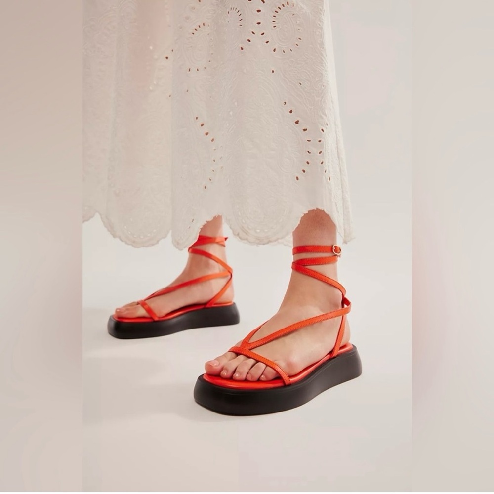 Free people Winnie wrap flatform Free People Vibrant Orange Strappy Sandals